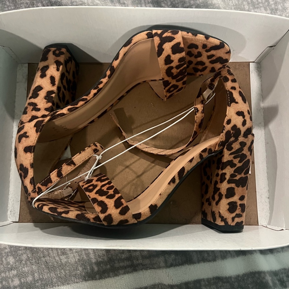 Leopard Print Block Heel Sandals